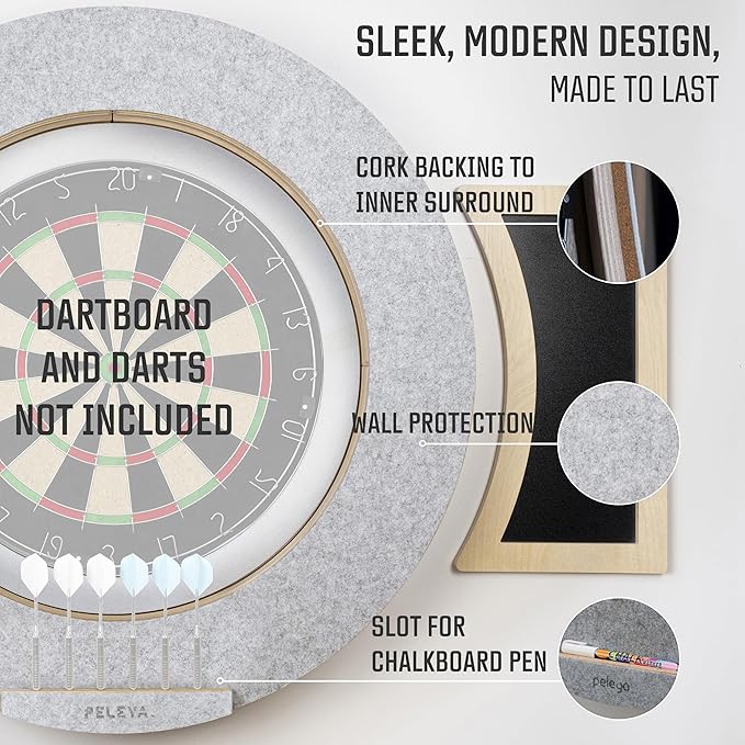 Dart Board Cabinet Set with LED Light; Bristle Dartboard, Built in LED Light, Darts and Chalkboards