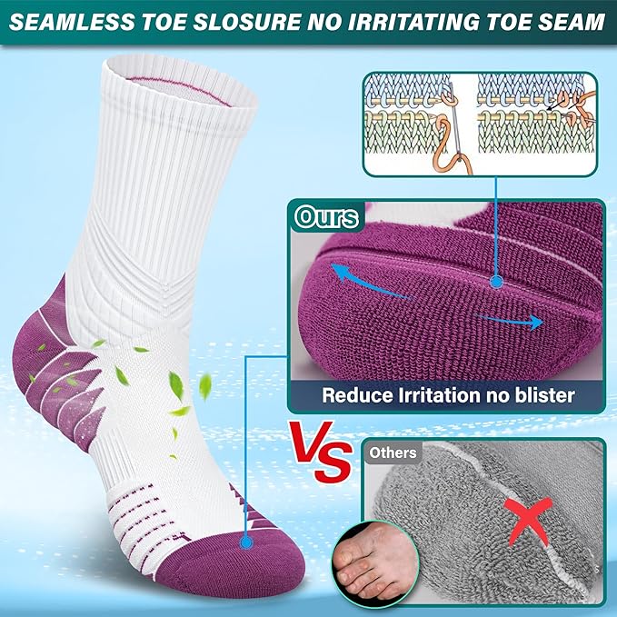 Hylaea Compression Running Socks for men, Coolmax Anti-Blister Cushion Crew Socks for Athletic, Moisture Wicking & Seamless