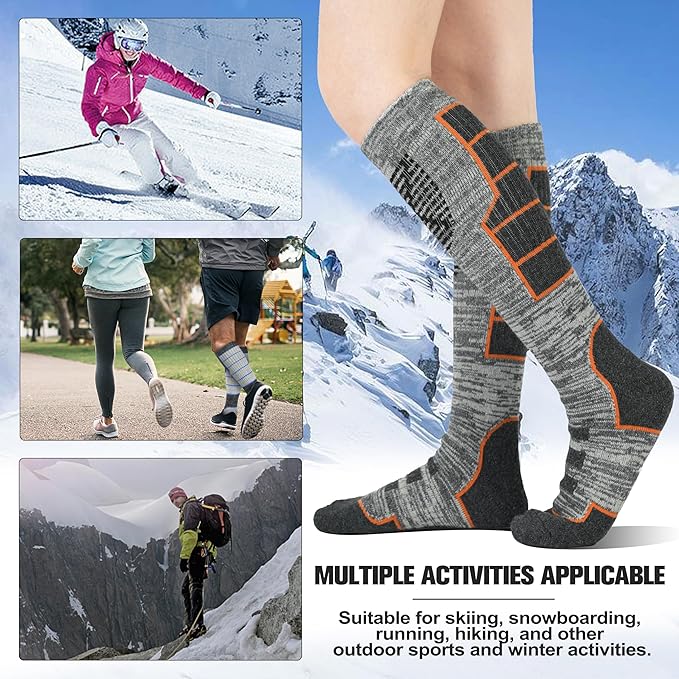 Anlisim 3 Pairs Unisex Merino Wool Ski Thermal Warm Thick Knee High Long Socks