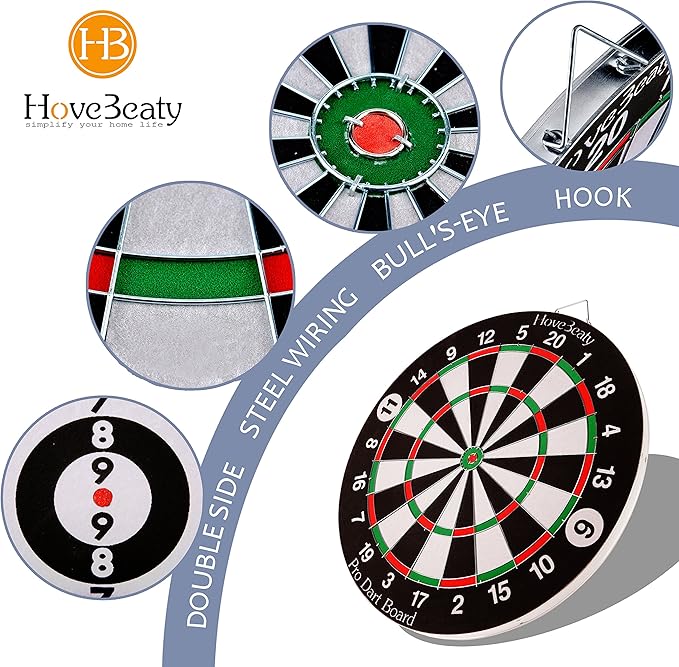 Dart Board, Dart Game Set with 6 Metal Darts and Double-Sided Flocking Dartboard (18 Inches)