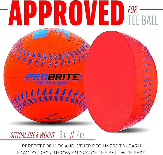 Franklin Sports - Pro Brite - Neon Rubber Teeball - MLB - Youth Tball - Baseball + Softball - Indoor & Outdoor Use