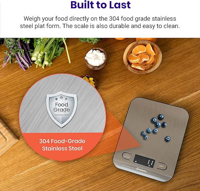 Etekcity Food Nutrition Kitchen Scale, Digital Grams and Ounces for Weight Loss, Baking, Cooking, Keto and Meal Prep, Large, 304 Stainless Steel