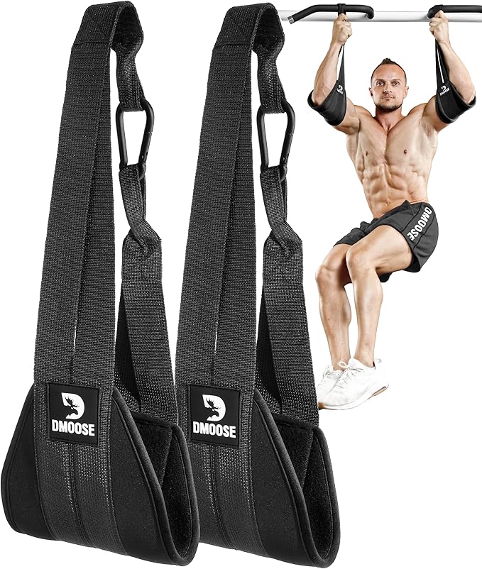 DMoose Fitness Hanging Ab Straps for Pull Up Bar & Core Strength Training - Soft Padded Exercise Straps for Ab Swing & Leg Raises, Hang Bar Strap with 2 Steel Carabiners - Abs Equipment for Home & Gym