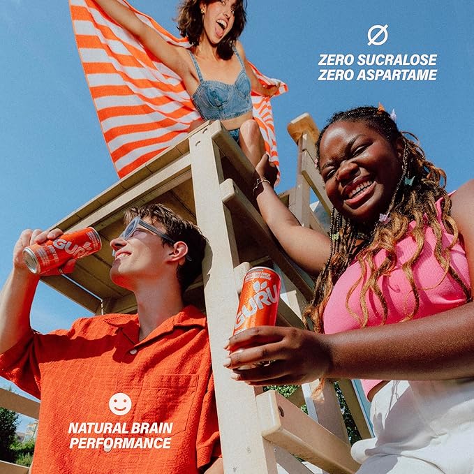 GURU Peach Mango Punch Organic Energy Drinks, Clean Energy Drink with Plant Based Natural Caffeine from Green Tea + Focus with L Theanine, Gluten Free and Vegan, 140MG Caffeine, 12oz (Pack of 12)