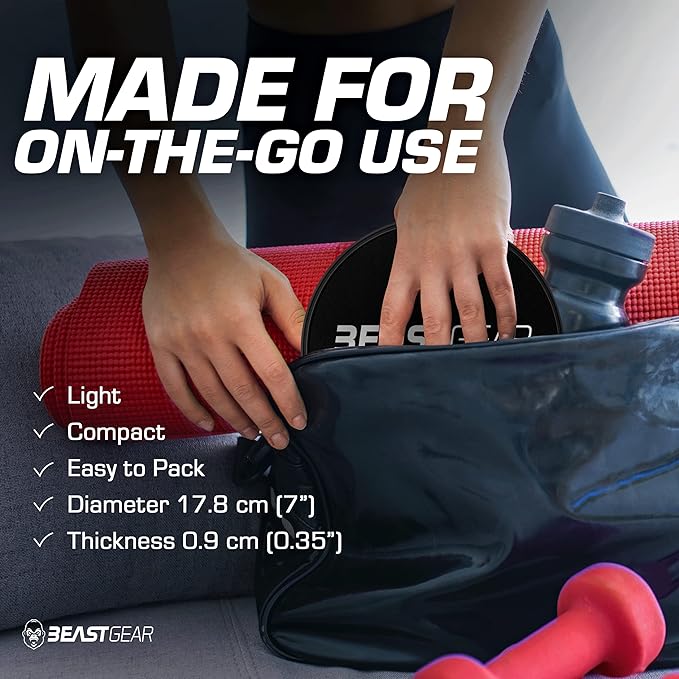 Core Sliders by Beast Gear – Double Sided Gliding Discs for Abdominal Exercises - Carpet and Hard Floors