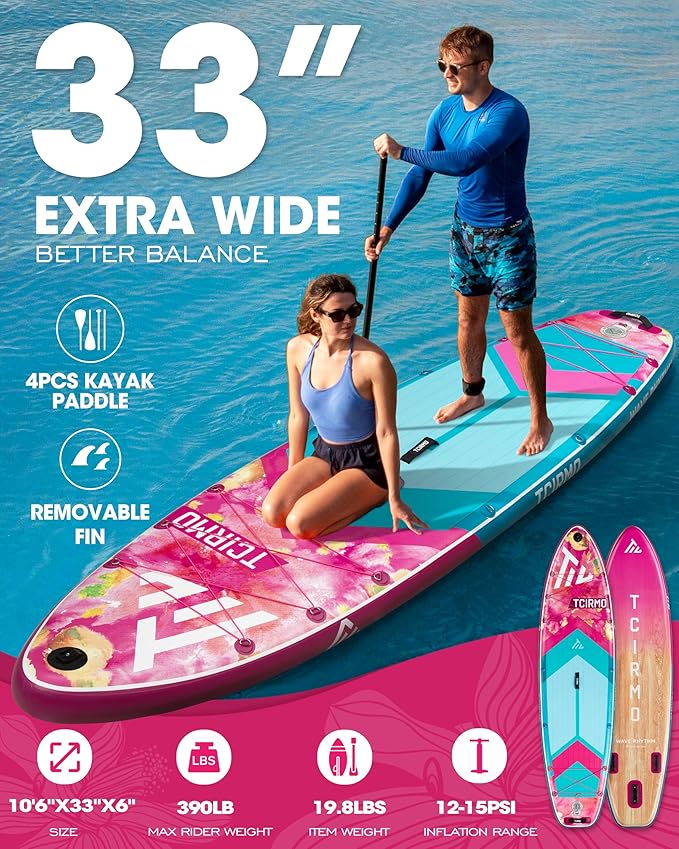 Inflatable Stand Up Paddle Board for Adults with Seam Welded Technology, 10'6''x33''x6'', Durable SUP with Dual-Blade Paddle and Complete Accessories, 390 lbs Capacity, Beginner-Friendly