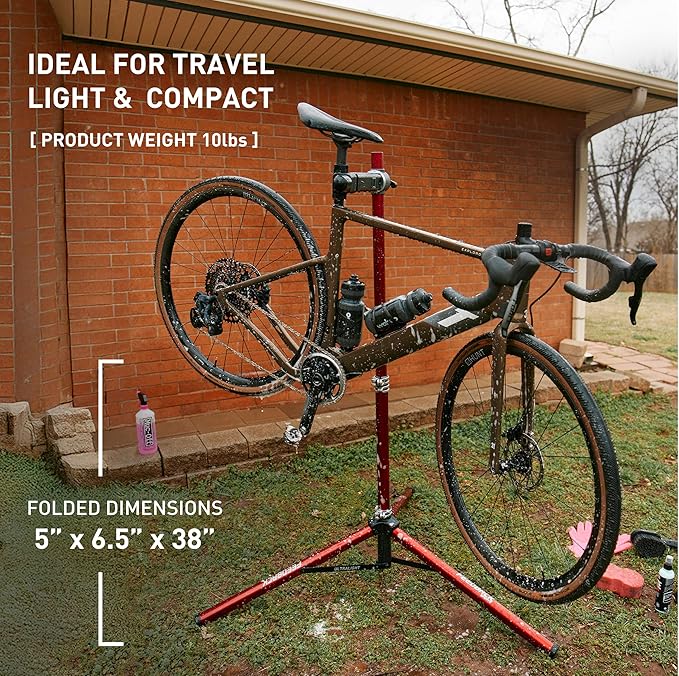Feedback Sports | Ultralight Bike Repair Stand | Bicycle Workstand W/Tripod Base | Lightweight and Durable Aluminum | Red (Red, Ultralight)