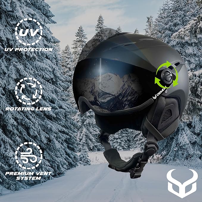Demon United Ski and Snowboard Visor Helmet-Snowboard Helmet with Removable Visor Goggles and Rear Dial Adjustment- Snow Sport Helmets for Men and Women
