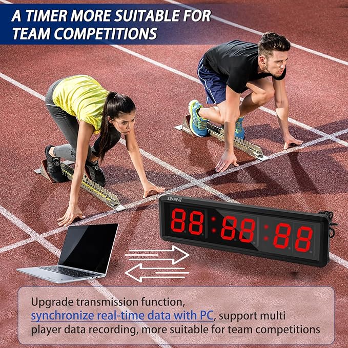 Fitness Timer with Stopwatch Button, Suitable for School/exam/Home Exercise/Gym/Gym SMAHEAT Electronic Fitness Timer (1.8-inch Data PC synchronous Transmission Model)