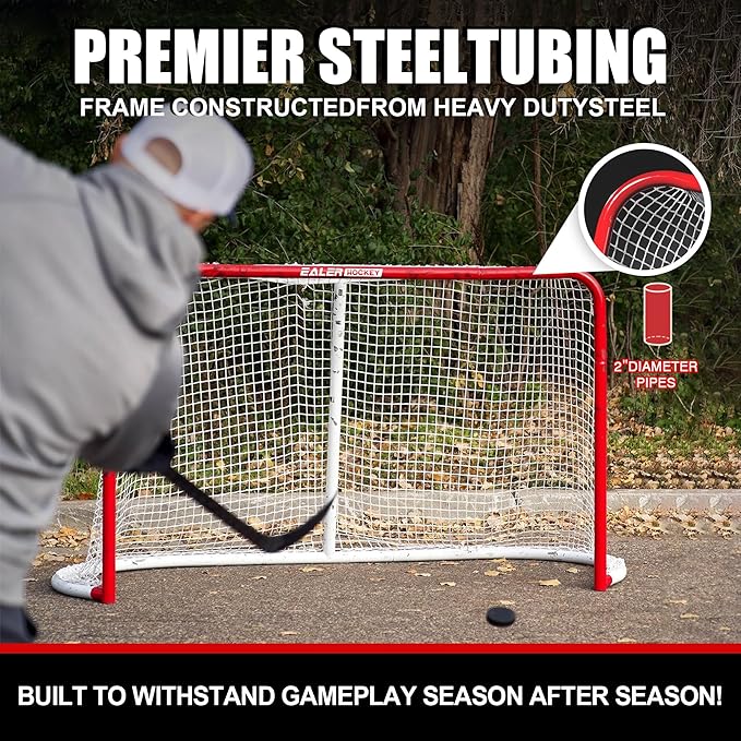 EALER Hockey Goal with Shooting Targets – 6′×4′ Portable Street & Ice Goal, Heavy-Duty 2″ Steel Frame, 11 Target Holes, Tear-Proof Fabric, Official Size, Easy Backyard Assembly
