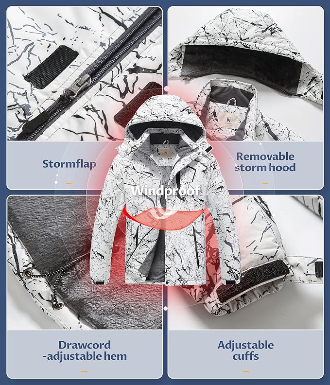 CREATMO US Men's Mountain Waterproof Ski Jacket - Windproof Snowboarding Warm Winter Coat Raincoat