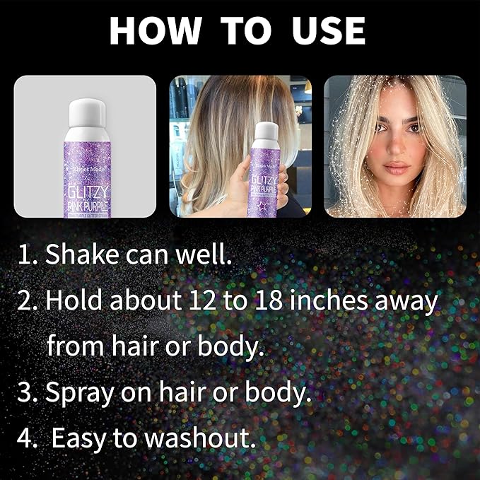 Hair Glitter Body Glitter Spray, 150ML Glitter Hairapray Holographic Purple Glitter Spray for Hair and Boday, Hair Glitter for Kids Women, Body Shimmer Festival Rave and Makeup 4.2 Fl Oz