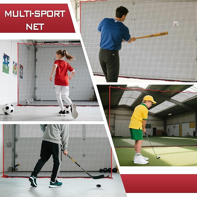 Golf Netting, 10ft, 15ft, 20ft Sports Netting - Heavy Duty High Impact Multi-Sport Practice Net for Golf, Baseball, Soccer, Hockey, Lacrosse, Backyard Driving & Training Barrier