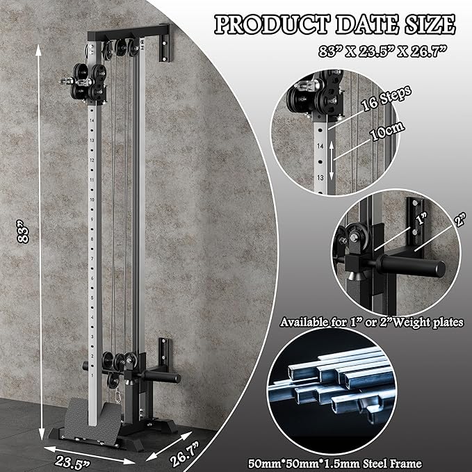 Fitness Wall Mount Cable Crossover Machine – Multi-Functional Dual Pulley System, Home Gym Equipment with Commercial-Grade Steel Frame and 400 lb Load Capacity for Home Gym.