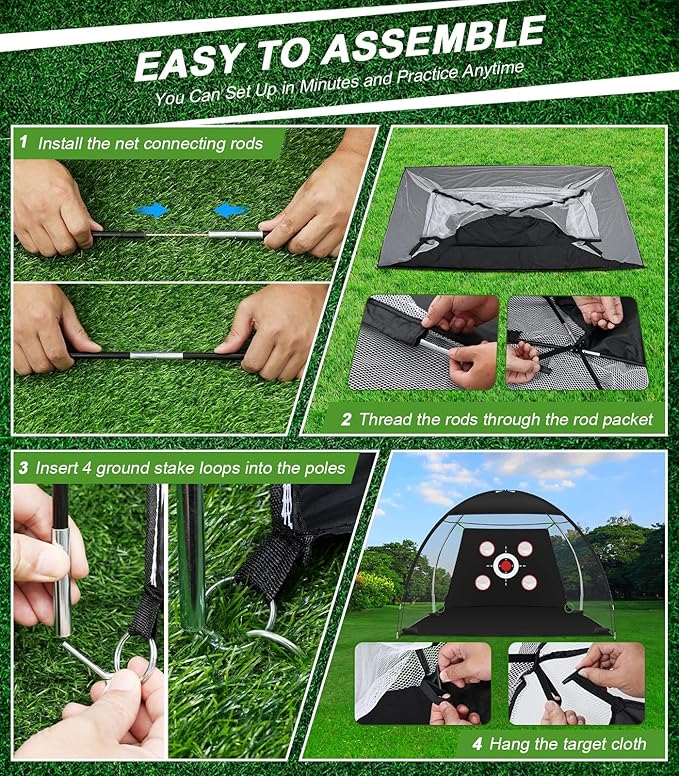 Golf Net, 10x7FT Golf Practice Net with Tri-Turf Mat for Outdoor Indoor, All-in-One Golf Hitting Aid Nets for Backyard Training Driving Chipping Swing, Gifts for Men/Him/Dad/Golfer