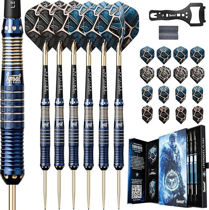 IgnatGames Premium Steel Tip Darts – 3/6/12 Pack Brass Barrels with Aluminum Shafts, 16 GlideXPro Flight Set, Tool Kit & Giftable Case