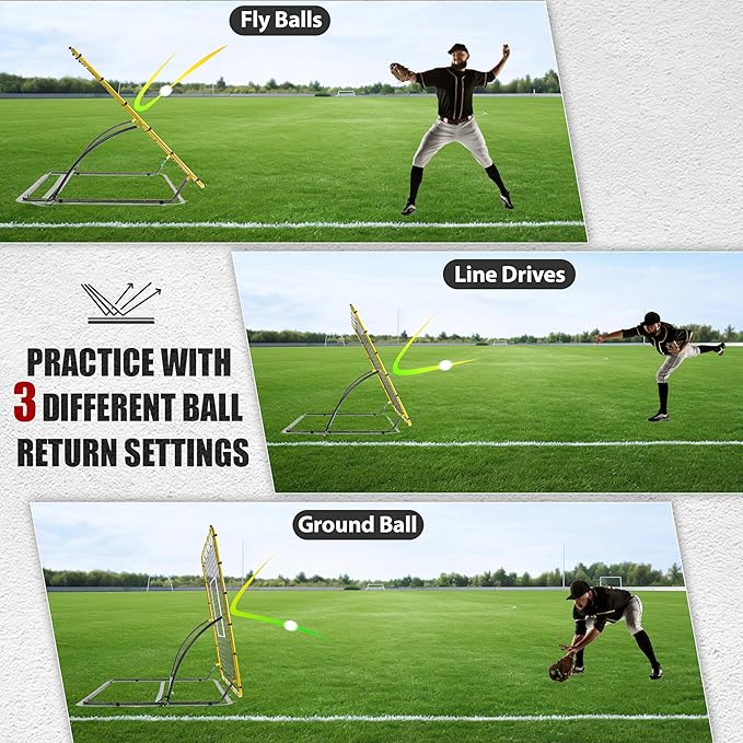 Heavy Duty Baseball Rebounder Net 4x4.5 FT Pitchback with 3 Adjustable Angles, Baseball and Softball Bounce Back Net for Ground, Line Drive, Fly Ball Return Settings Fielding Trainer