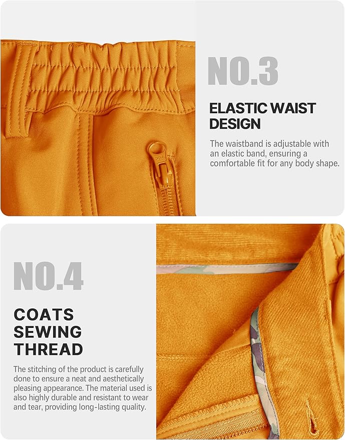 FREE SOLDIER Men's Outdoor Softshell Fleece Lined Cargo Pants Snow Ski Hiking Pants with Belt