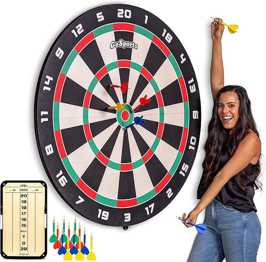 GoSports Giant 3 ft or 4 ft Cork Dartboards - Includes 12 Giant Darts and Scoreboard - New Fun Twist on Darts