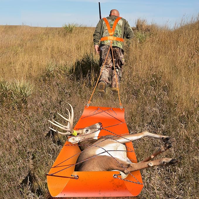 Deer Drag Sleds Set,Deers Drag Harness and Drag Sleds with Heavy Duty Deer Drag Strap Rope Elastic Tying Belt Storage Bag and 2 Tying Ropes Hunting Equipment for Deers Hauling Elk Turkey Game Animals