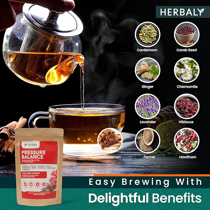 Herbaly Heart Functional Tea - 9 Superherbs - Natural, Organic, Non-GMO, Caffeine-Free, Sugar Free - 2 Pack, 60 Pyramid Tea Bags