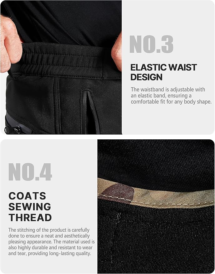 FREE SOLDIER Men's Outdoor Softshell Fleece Lined Cargo Pants Snow Ski Hiking Pants with Belt