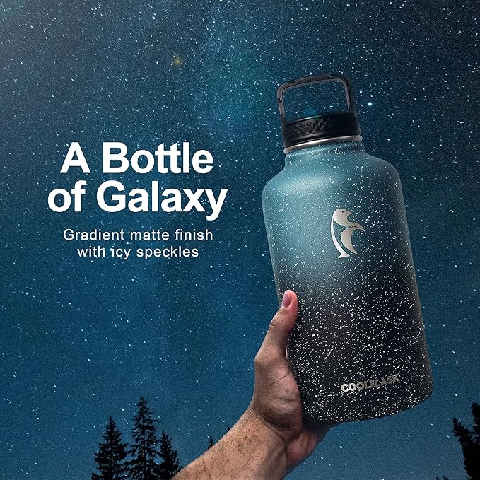 Coolflask 64 oz Water Bottle Insulated with Straw&3 Lids, Half Gallon Water Jug Galaxy Large Metal Stainless Steel Vacuum Flask for Gym, Sports and Travel, Keep Cold 48H Hot 24H,Turquoise