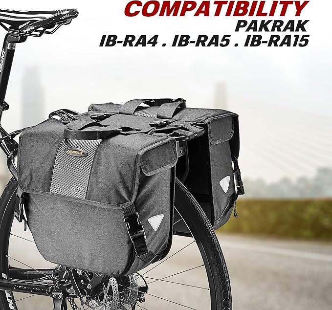 Ibera Adjustable Bicycle Bag (Pair) with Quick Release/Clip-On System - Water Resistant Bike Saddle Bags For Rear Rack with & 19.8 lbs Capacity Each - Saddle Bag Bicycle Fits Most Racks (Black)