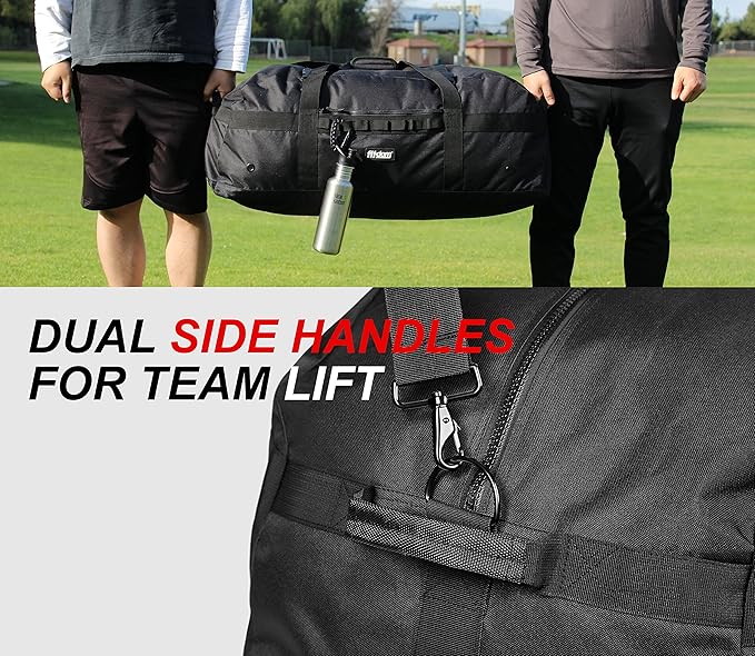 Fitdom 132L 36" Heavy Duty Extra Large Sports Gym Equipment Travel Duffel Bag W/Adjustable Shoulder & Compression Straps. Perfect for Soccer Baseball Basketball Hockey Football Team Coaches & More