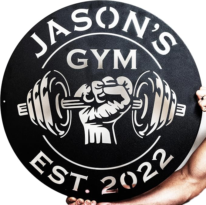 Custom Metal Dumbbell Gym Name Sign, Weightlifting Workout Room Wall Art, Personalized Home Gym Sign, Custom Gym Decor, Workout Garage