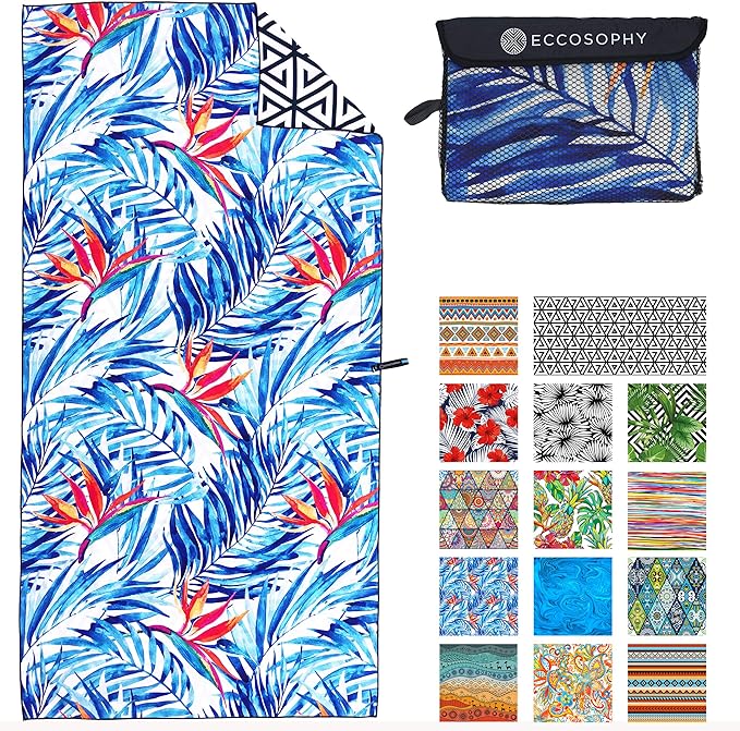 ECCOSOPHY Microfiber Beach Towel - Sand Free Towels are Quick Dry, Light Weight, Super Absorbent - Perfect Pool, Travel, Cruise, Camping Essentials - Oversized Extra Large for Adults 71x35 in
